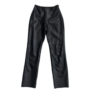 Hugo Buscati High Waisted Straight Black Genuine Leather Pants Size 4